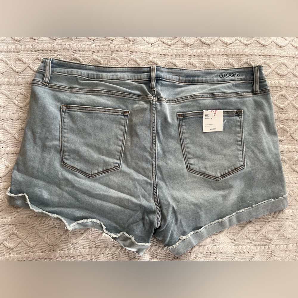 Vigoss Women's Light Wash Distressed Short Blue Denim Shorts Plus Size 24 - Picture 5 of 14